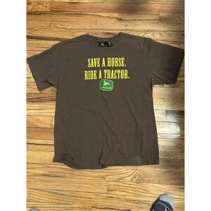 John Deere Logo Save A Horse Ride A Tractor Farmer Brown T-Shirt Size L